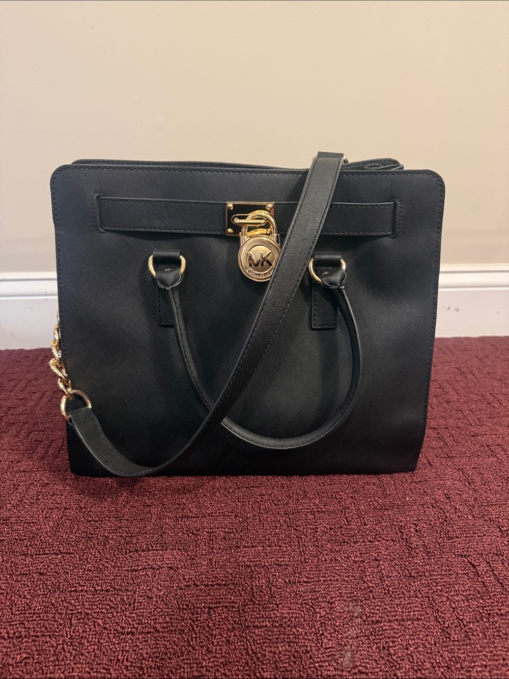 Michael Kors Black Saffiano Satchel with Gold Accents